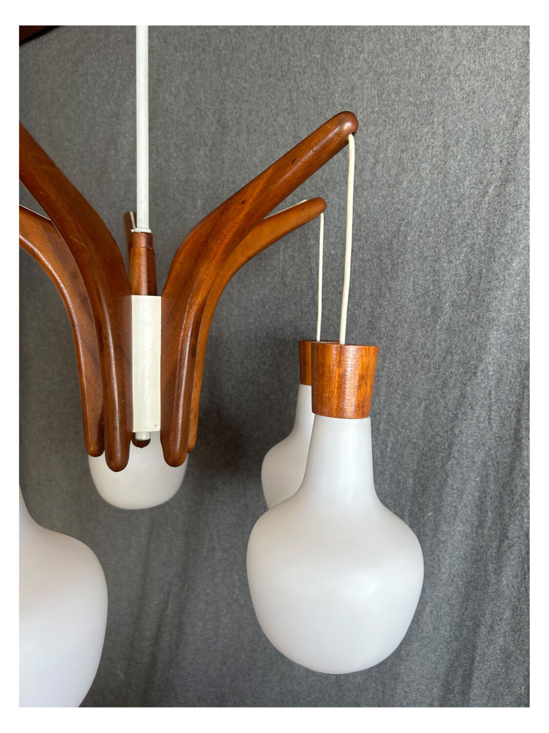 Vintage teak and opaline chandelier