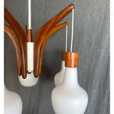 Vintage teak and opaline chandelier