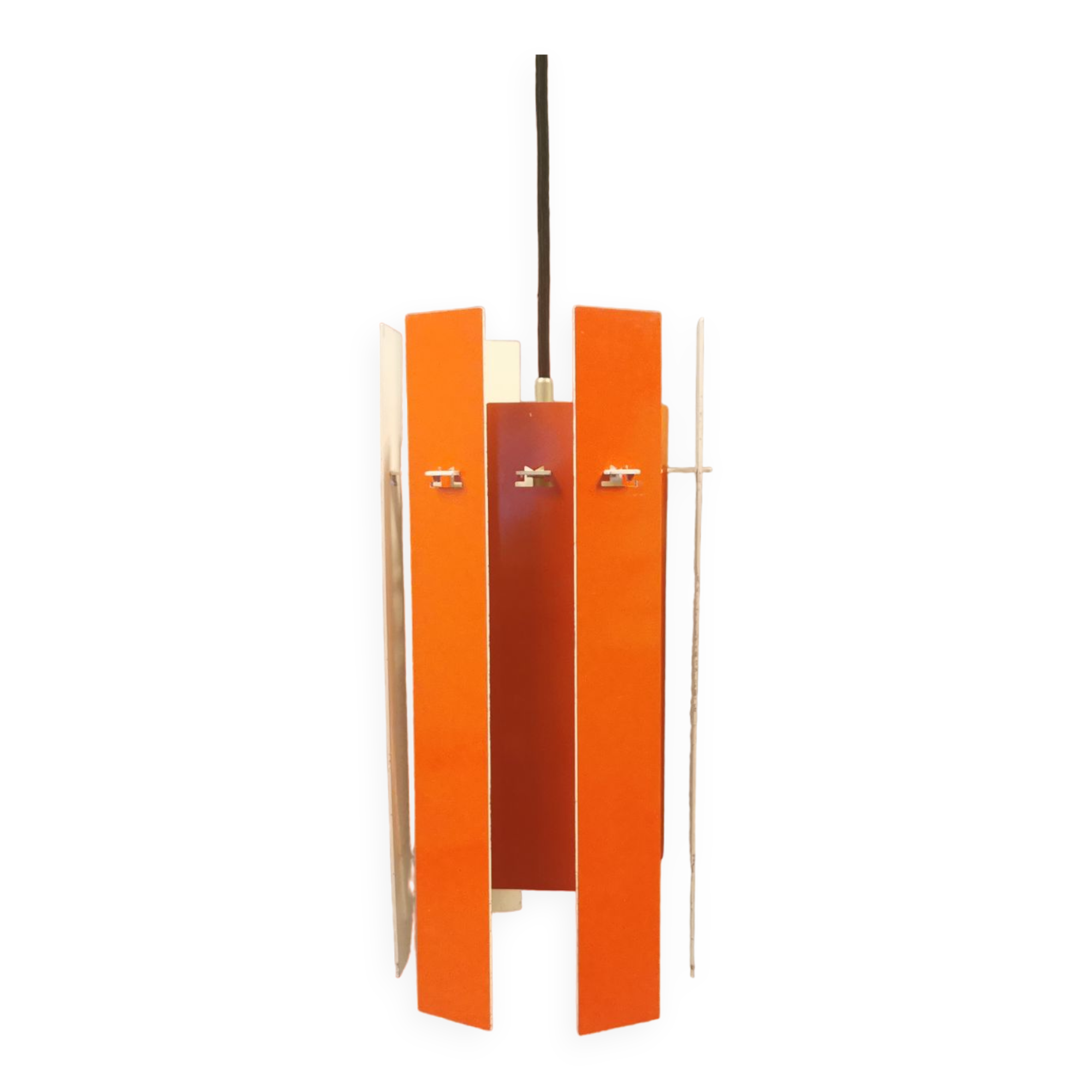 Danish hanging lamp model "Cocktail" consisting of 12 red/white aluminium slats