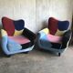 Set de 2 fauteuils Mid-Century multicolores en tissu, pieds peints noirs