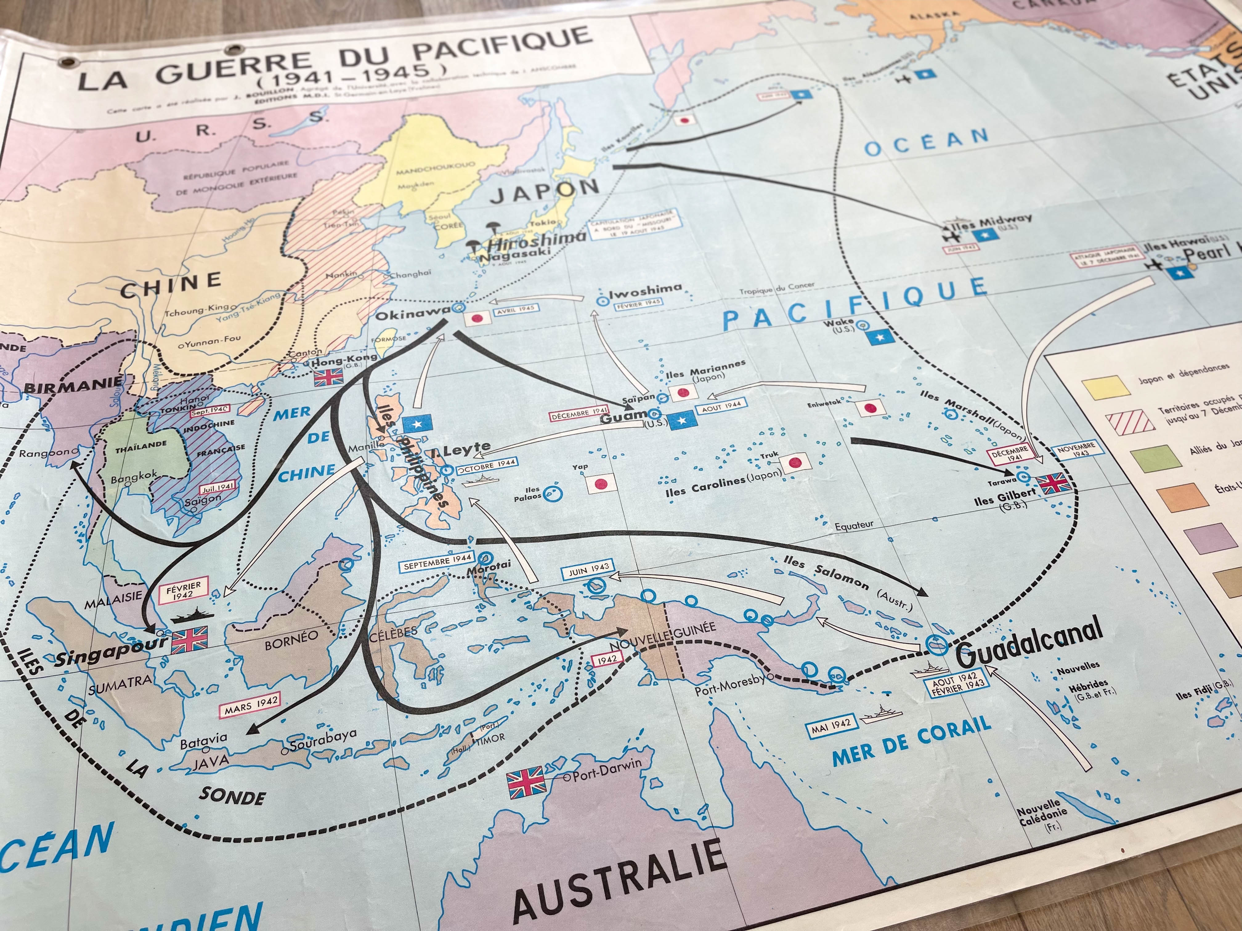 Vintage school map war in europe and the pacific mdi year 1975