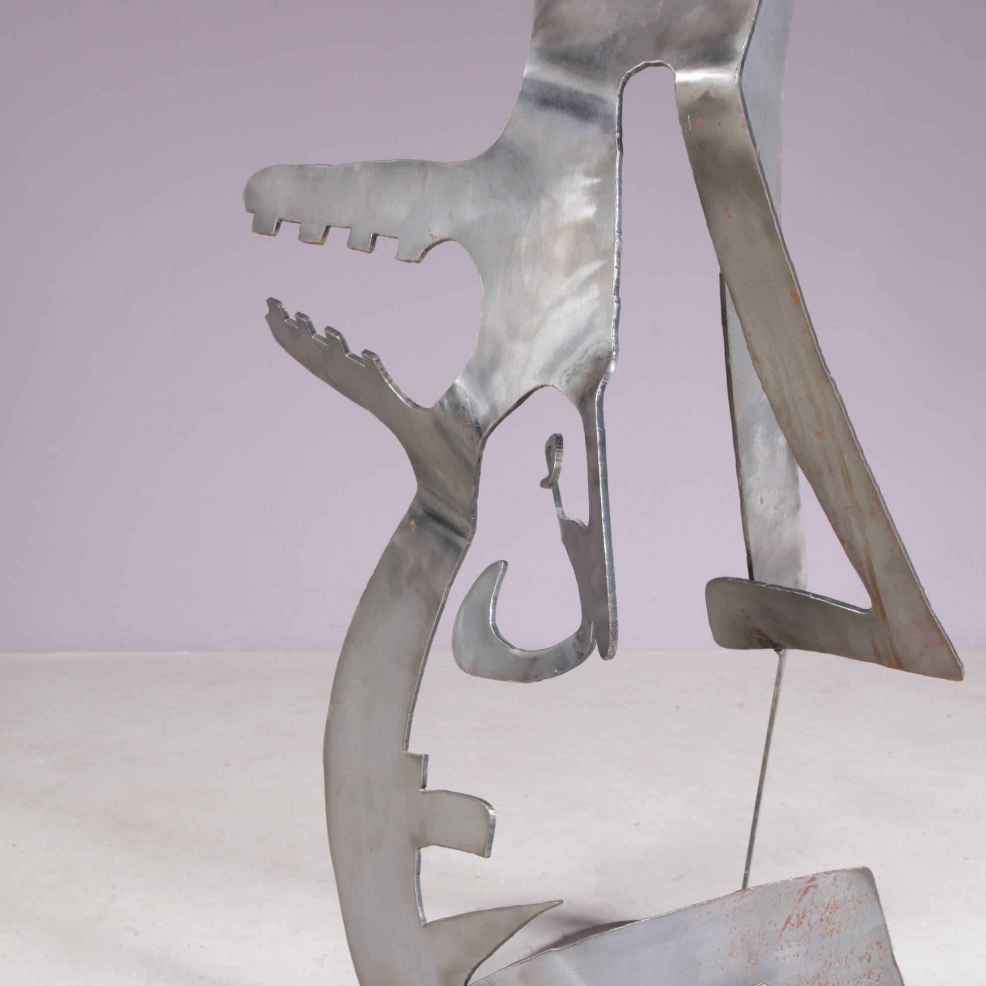 1990s abstract metal sculpture named: mensch mit mensch Guido Hafner German