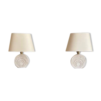 Vintage Le Dauphin travertine lamps