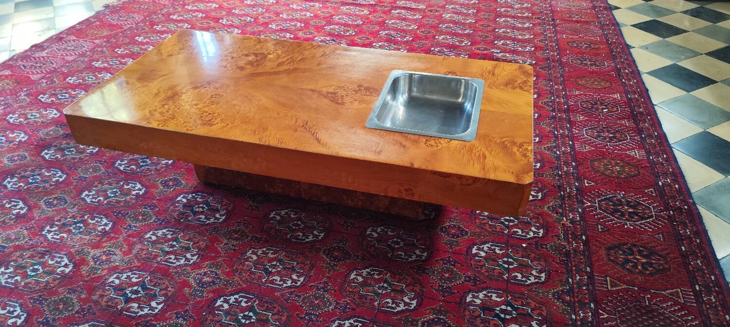 Table basse en loupe d'orme, par Roche Bobois, 1970