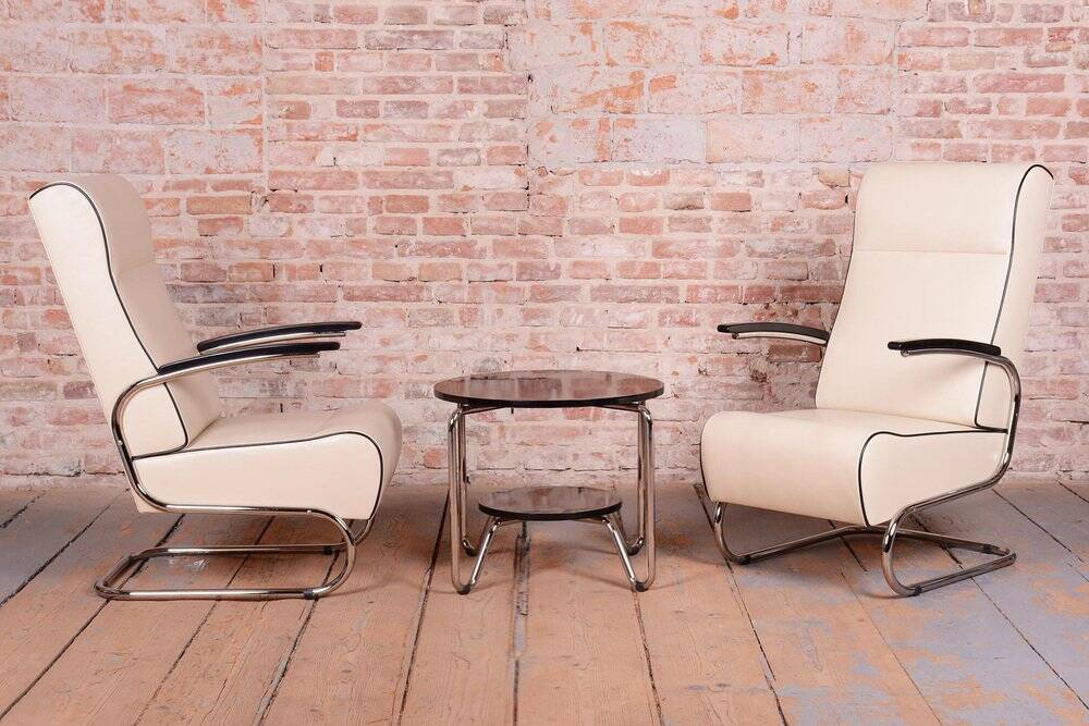 Bauhaus FN24 Armchairs in Leather attributed to Mücke-Melder, Czech, 1930s, Set of 2