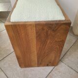 Antique Art Deco piano bench stool rosewood white bouclette fabric