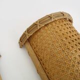 Pair of Vintage Rattan Cane Wall Sconces with Pull Chain