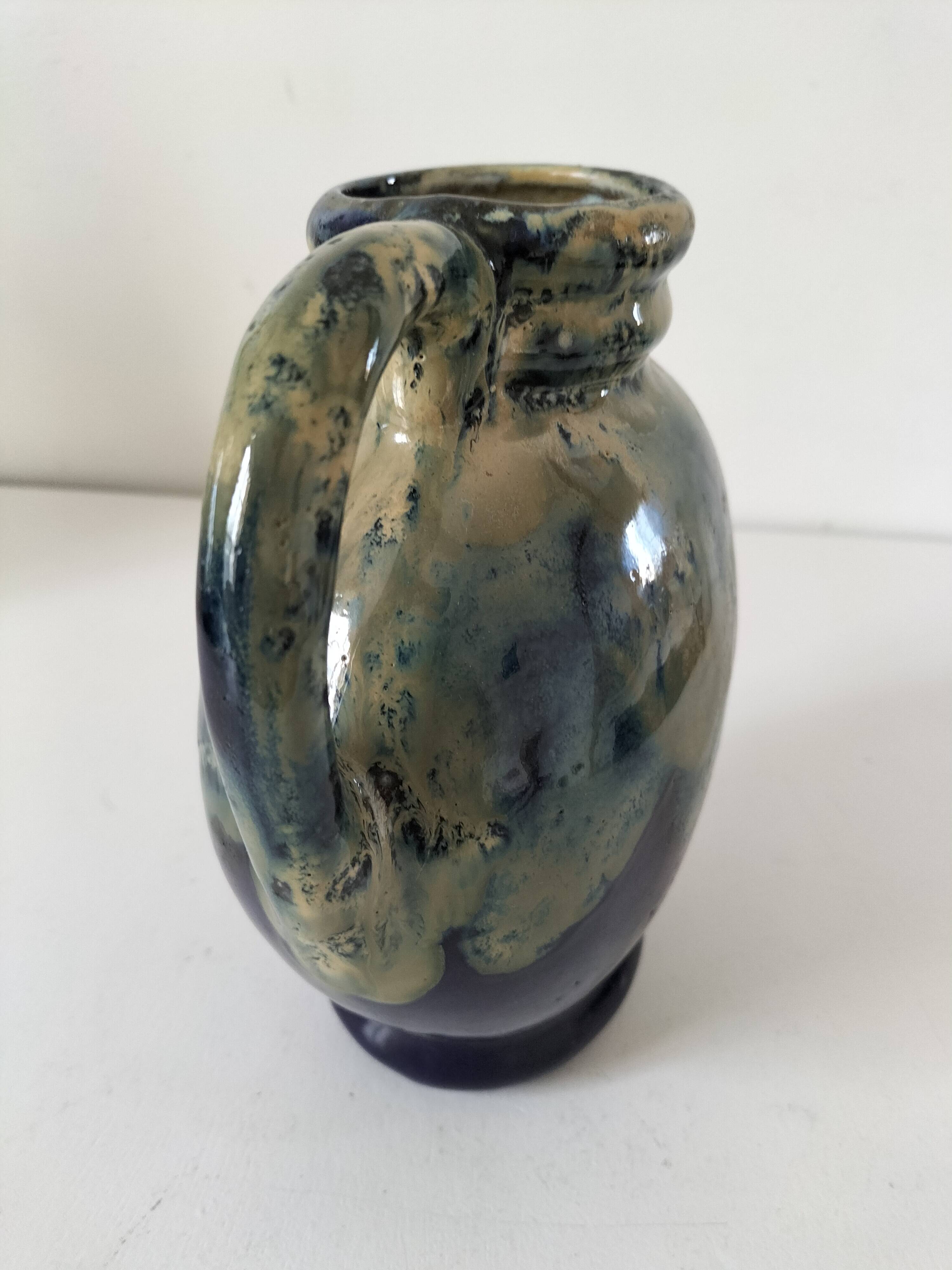 Blue and beige glazed stoneware jug, model 218