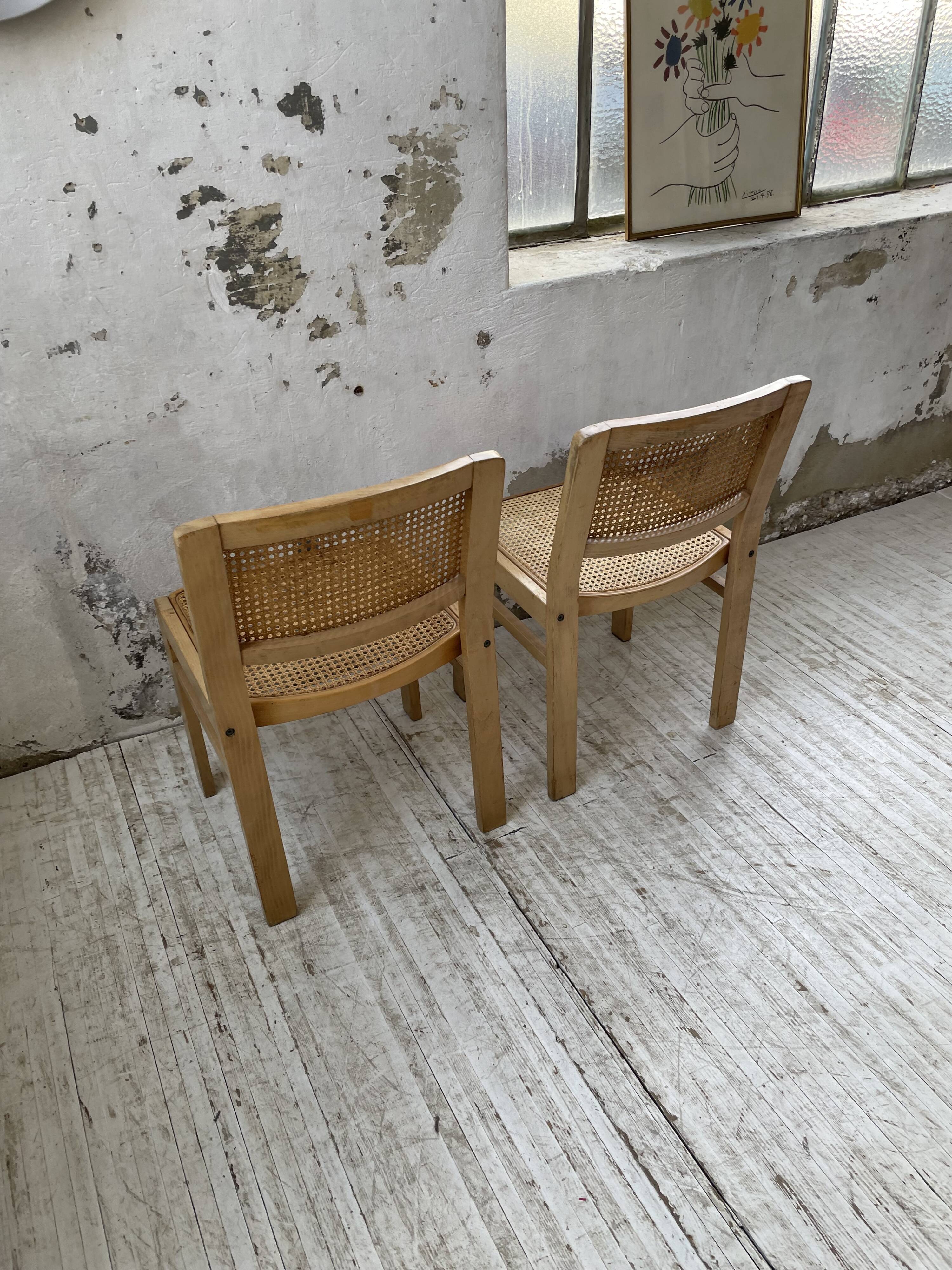 Pair of Baumann chairs beech and cannage