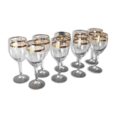 9 verres à pied en cristal avec dorure