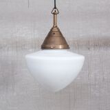 Opaline and Brass Mid-Century Glass Pendant Light