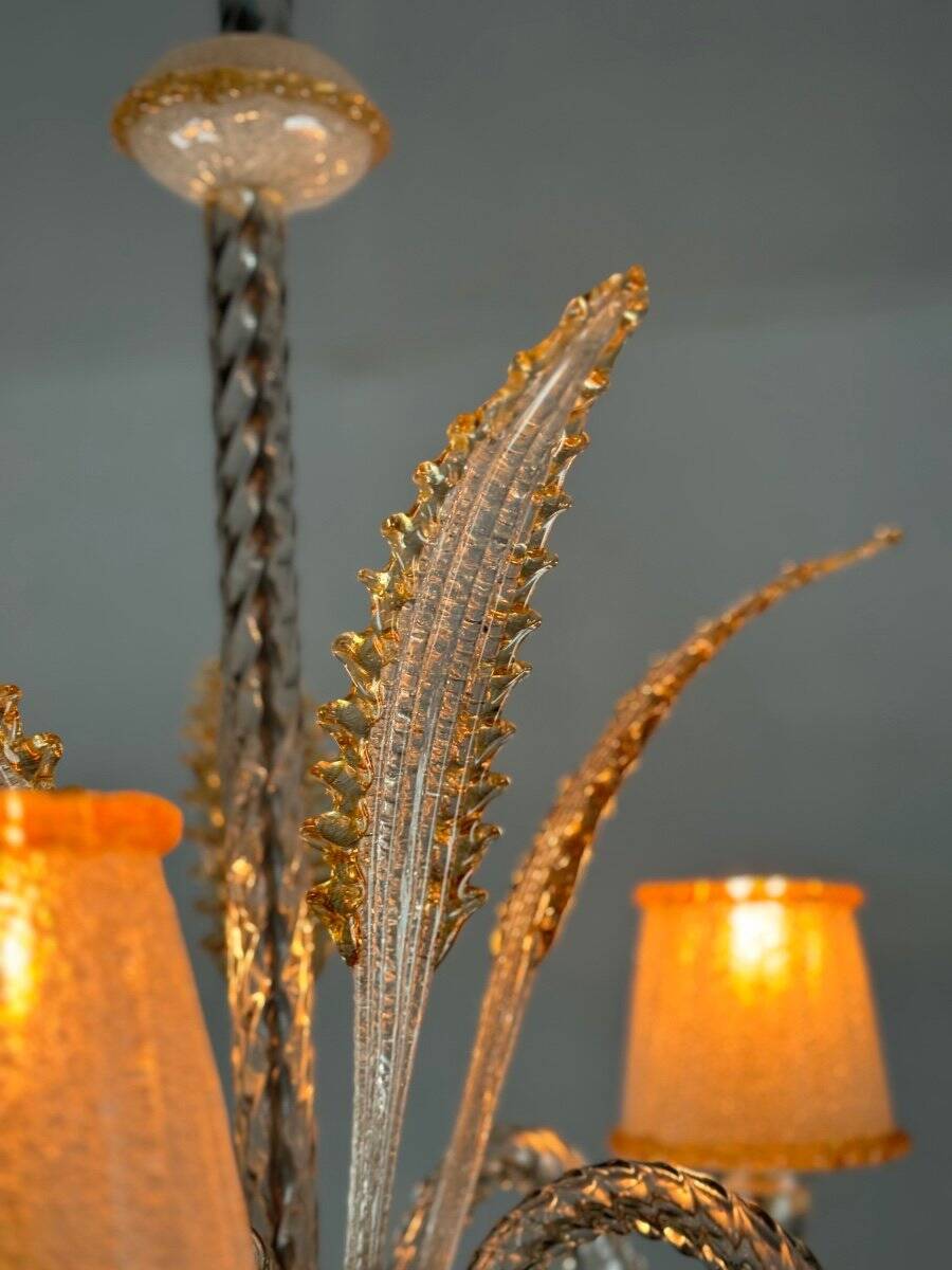 Venetian chandelier in colorless and gilded Murano glass circa 1950