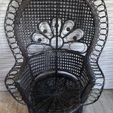 Emmanuelle armchair, peacock tail, rattan, wenge, vintage, 70s