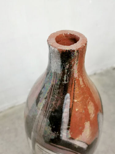 Vase vintage poterie argile 'Craquele Iridescent Pearl'