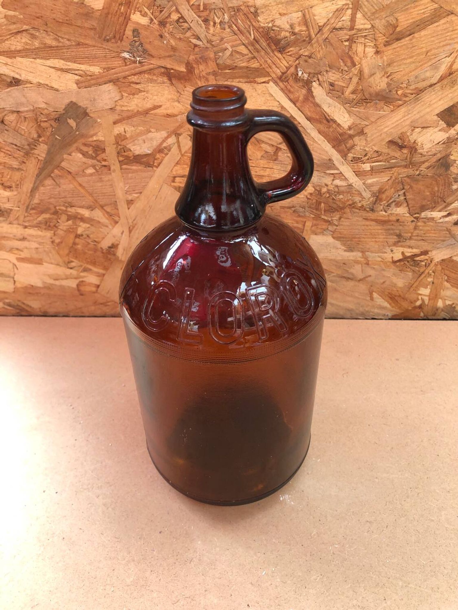 Ancienne Bouteille Dame Jeanne CLOROX Verre Marron Vintage #A941