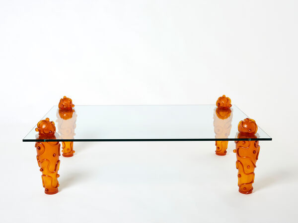 Table basse verre résine signée Garouste & Bonetti 1990