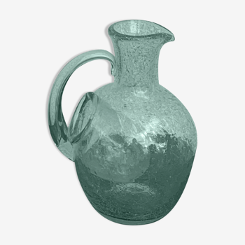 Carafe à glaçons en verre bulle et soufflé vert mint signé biot vintage