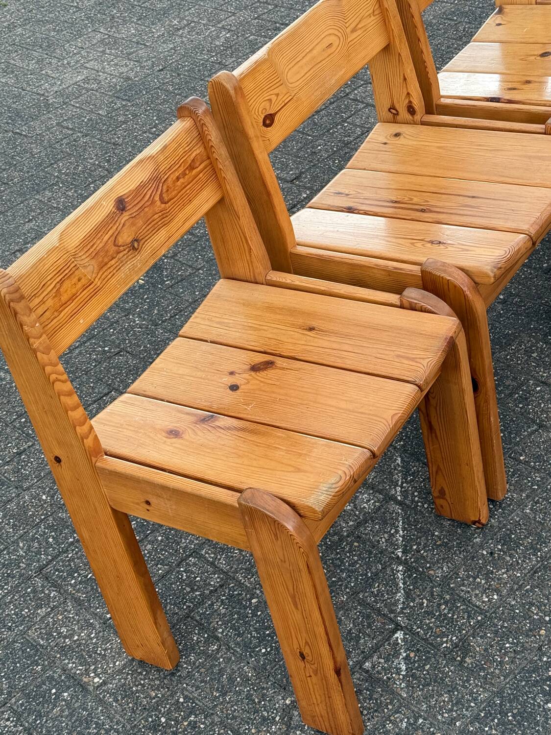 4 x Ate van Apeldoorn Dutch Brutalist Pine Wood Farmhouse Chairs