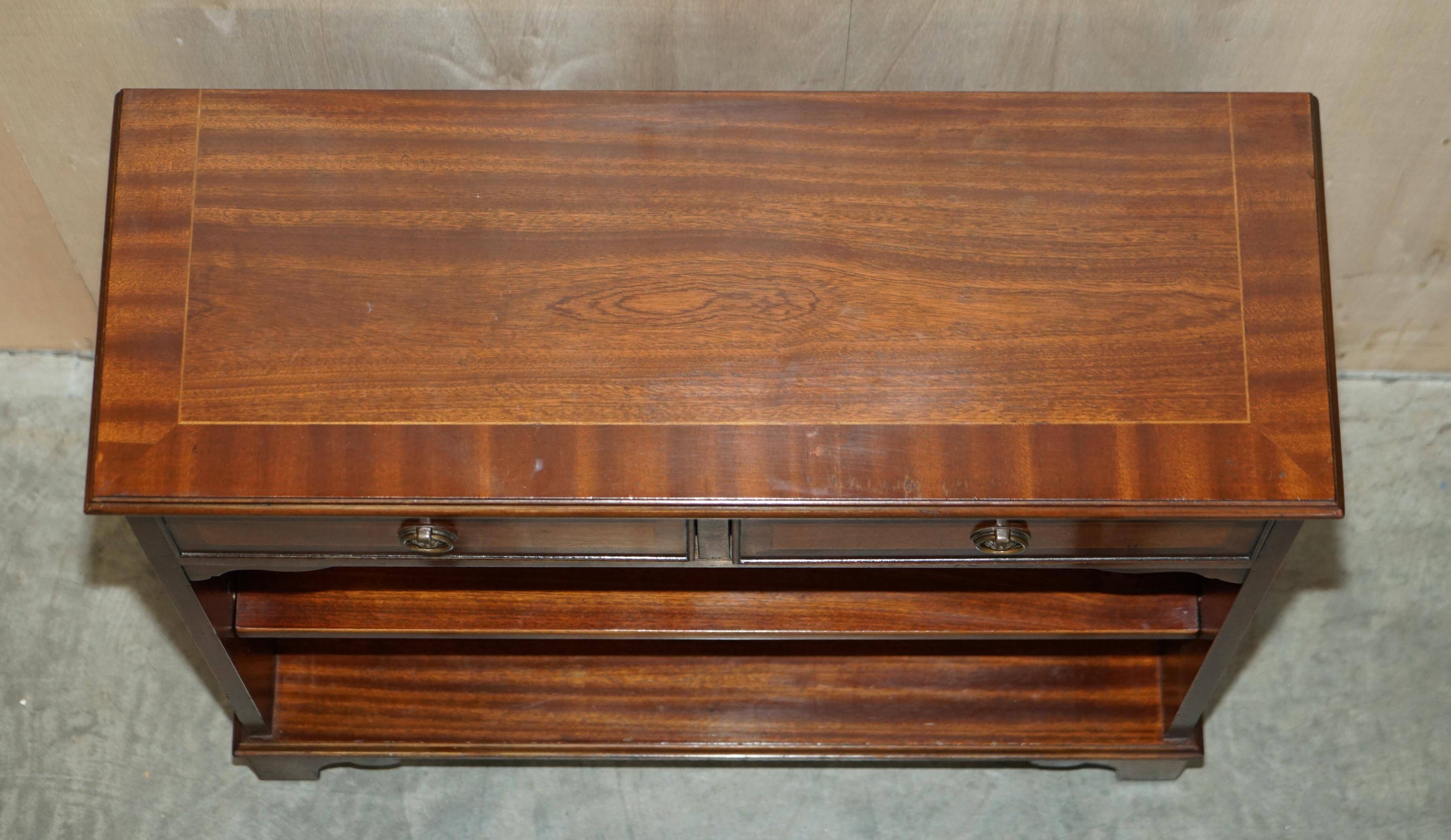 Vintage Low Bevan Funnell Library in Flamed Mahogany with Two Drawers