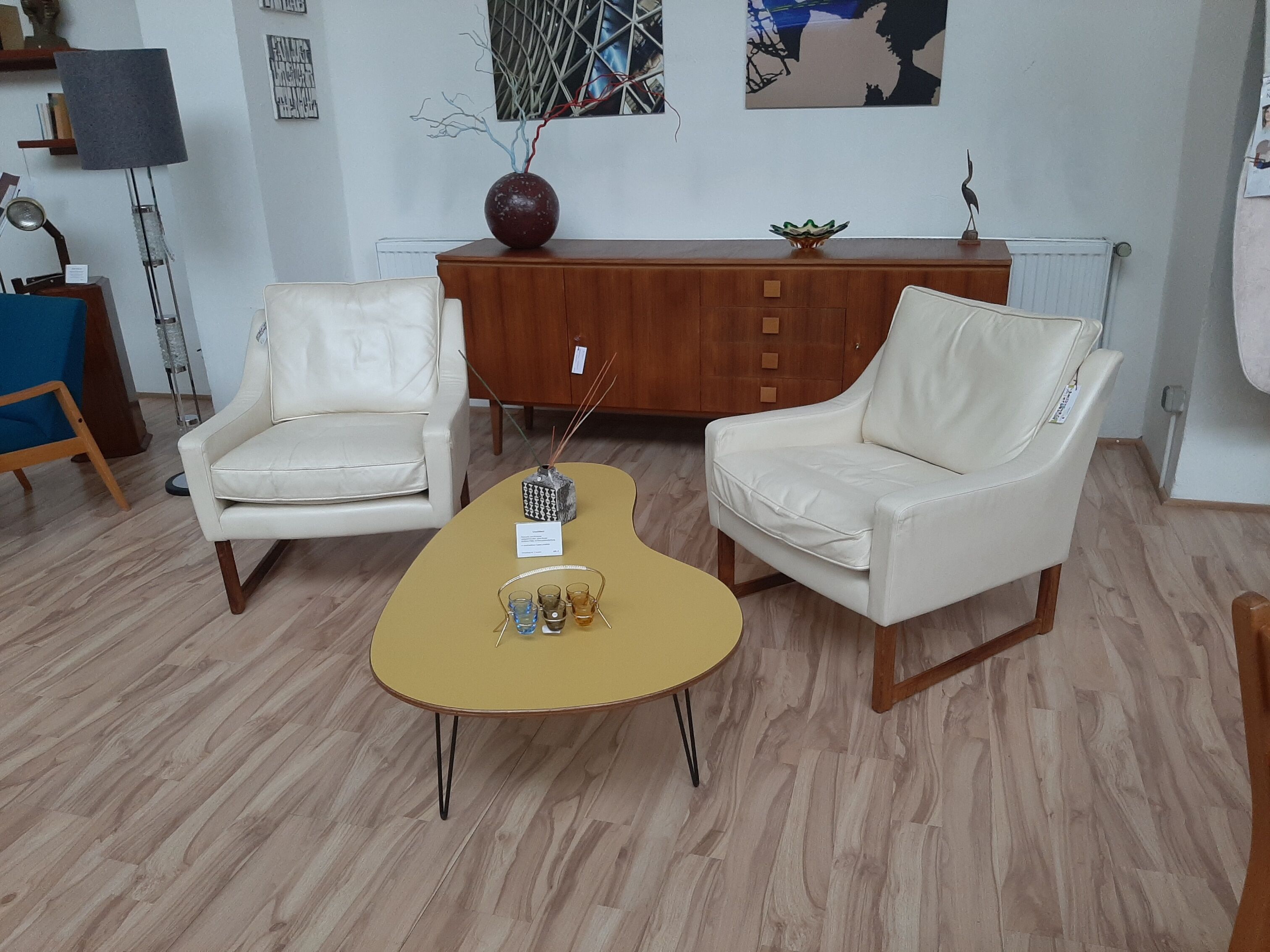 Sled armchair, teak, white leather, Kill International edition