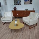 Sled armchair, teak, white leather, Kill International edition