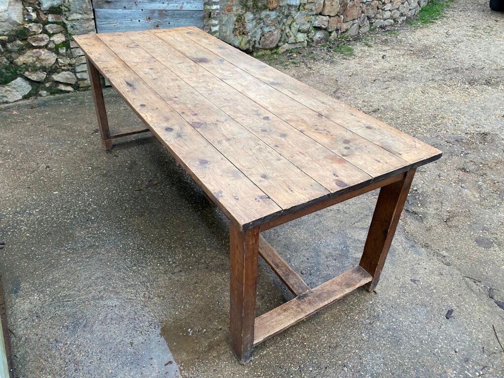 Farmhouse dining table 205cm for 8/10 people in solid pine with 1 drawer 1930