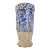 Magnificent very old ceramic terracotta vase with blue & white flowers