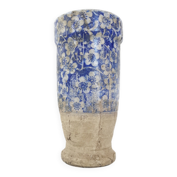 Magnifique vase tres ancien ceramique terre cuite fleurs bleues & blanches