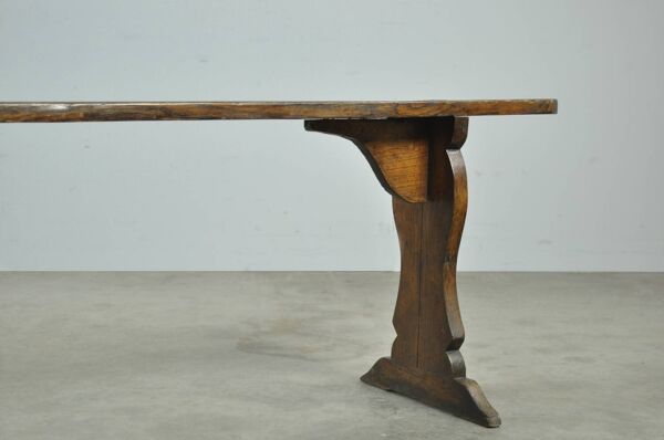 Banc de ferme français en bois antique fait main, années 1930