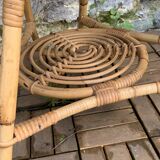 Pair of rattan tripod coffee tables 1950