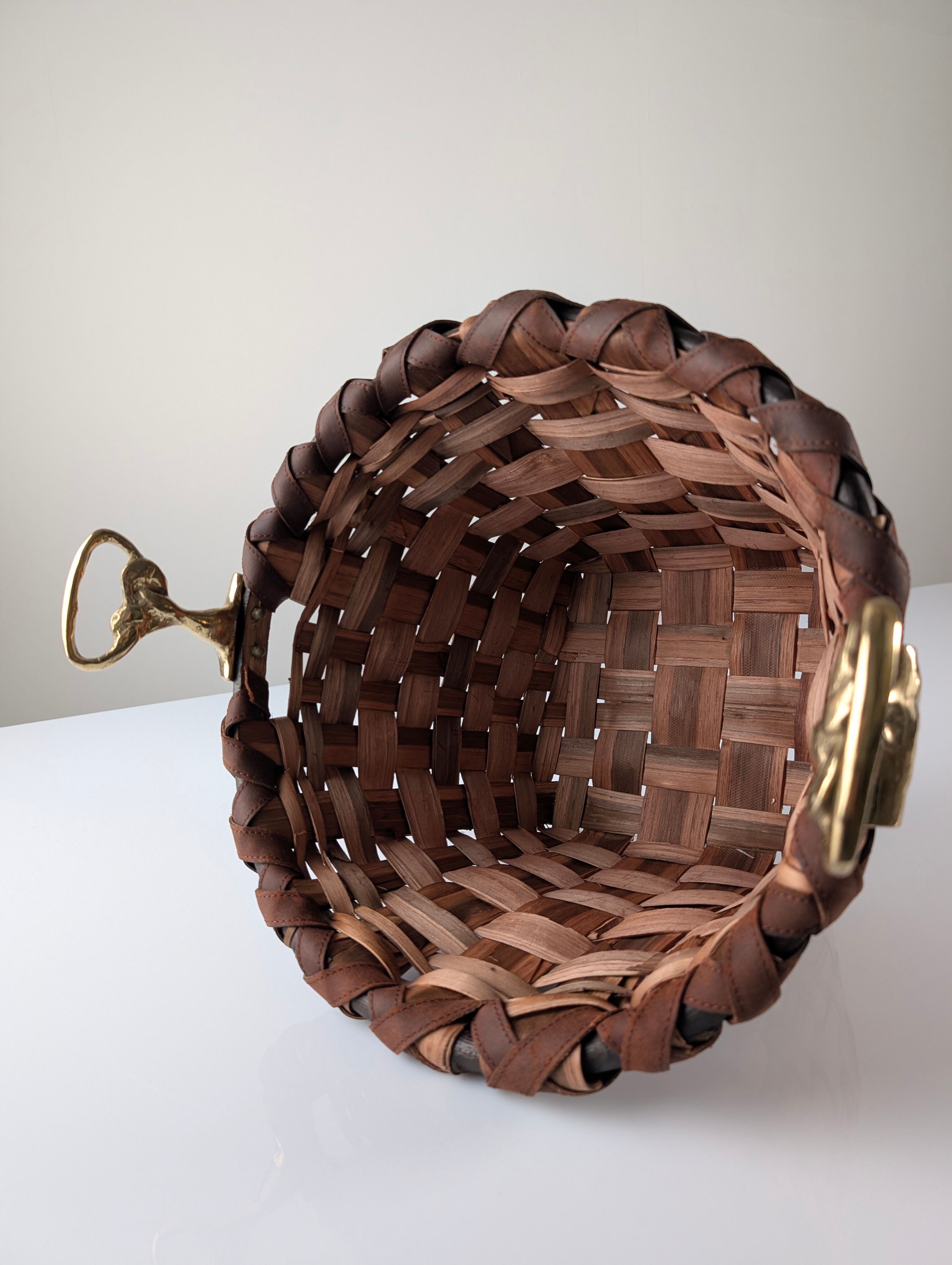 David Marshall brutalist splint wood and cast brass basket, 1970s