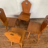 Série de 4 chaises bistrot rustique brutaliste en bois clair