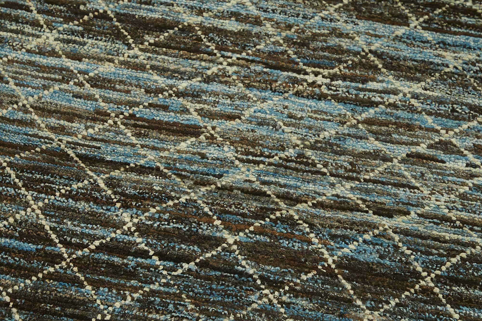 Hand-Knotted Turkish Contemporary 79 cm x 269 cm Blue Wool Runner Carpet