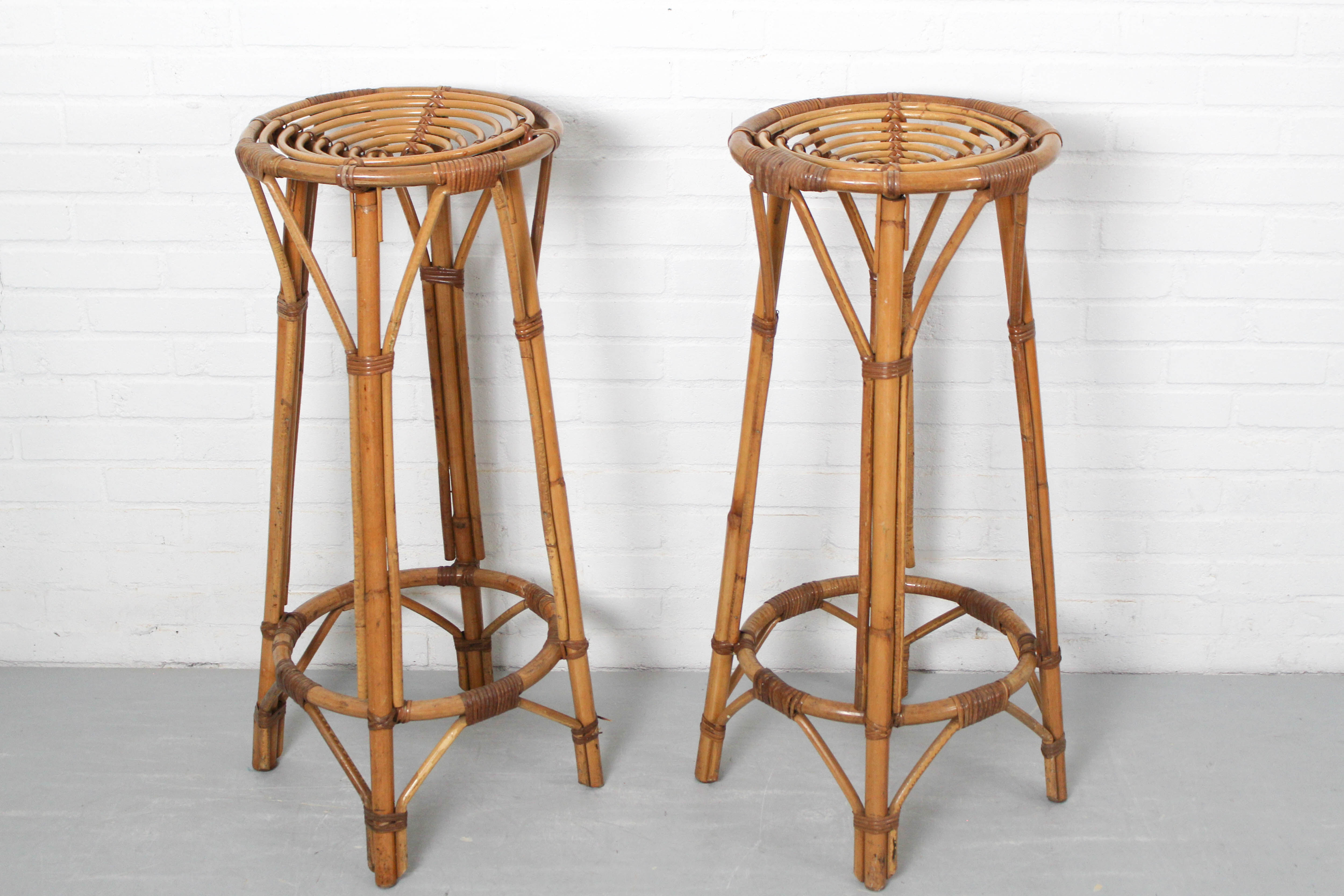 Set of 2 Vintage Bar Stool in Rattan and Bamboo, 1960s