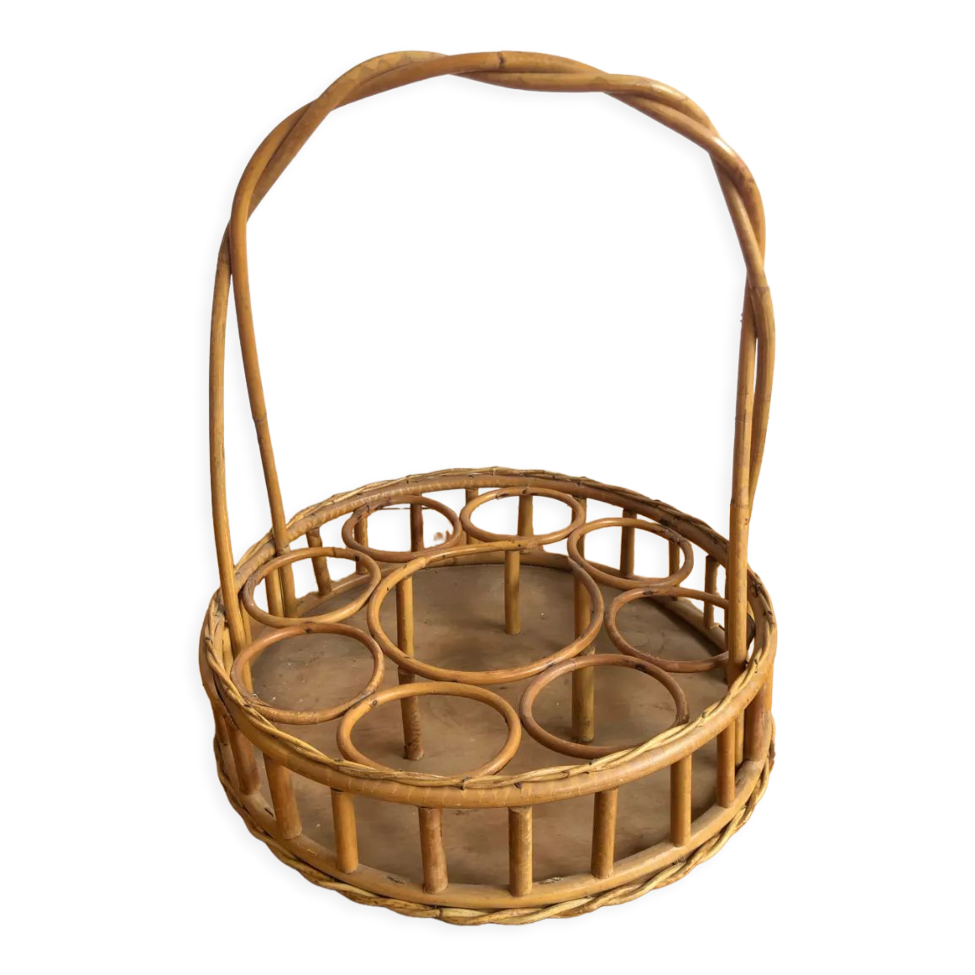 Vintage wicker bottle rack