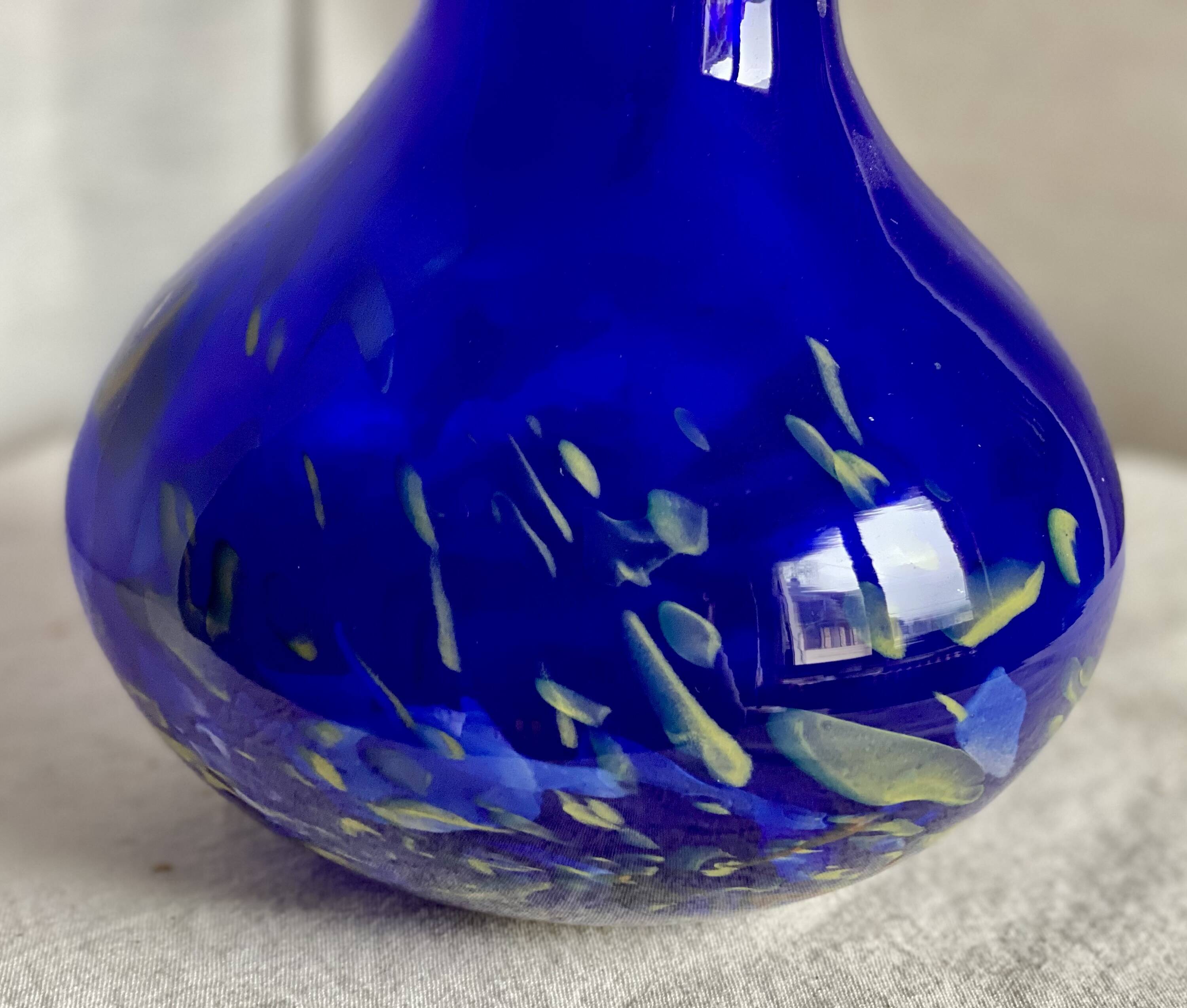 La Rochère vintage speckled blue glass vase 1970-80