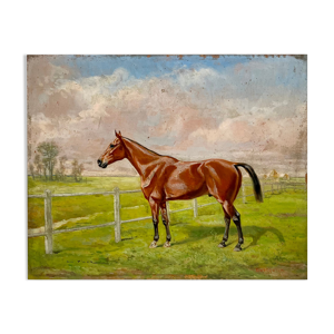 Tableau ancien cheval dans un pré