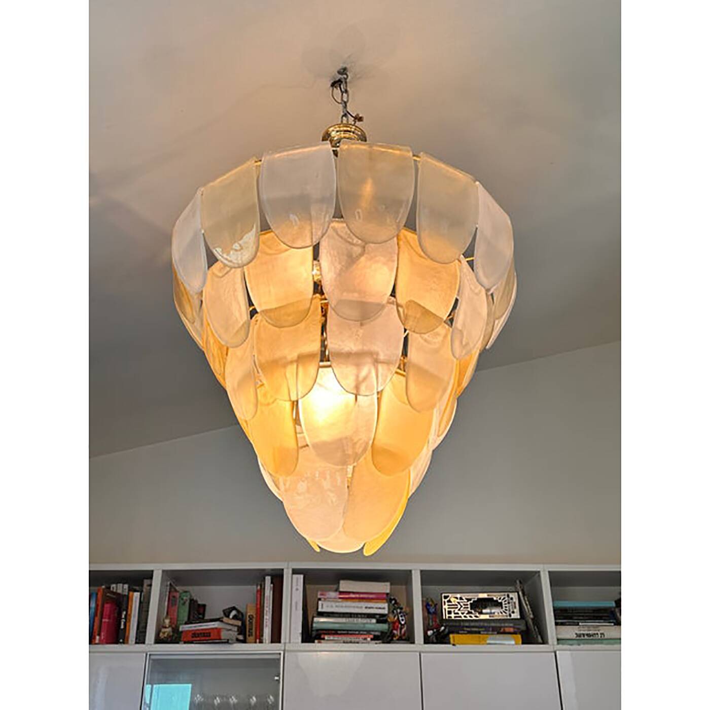 Contemporary Modern Sanded Amber "Petals" Glass Chandelier