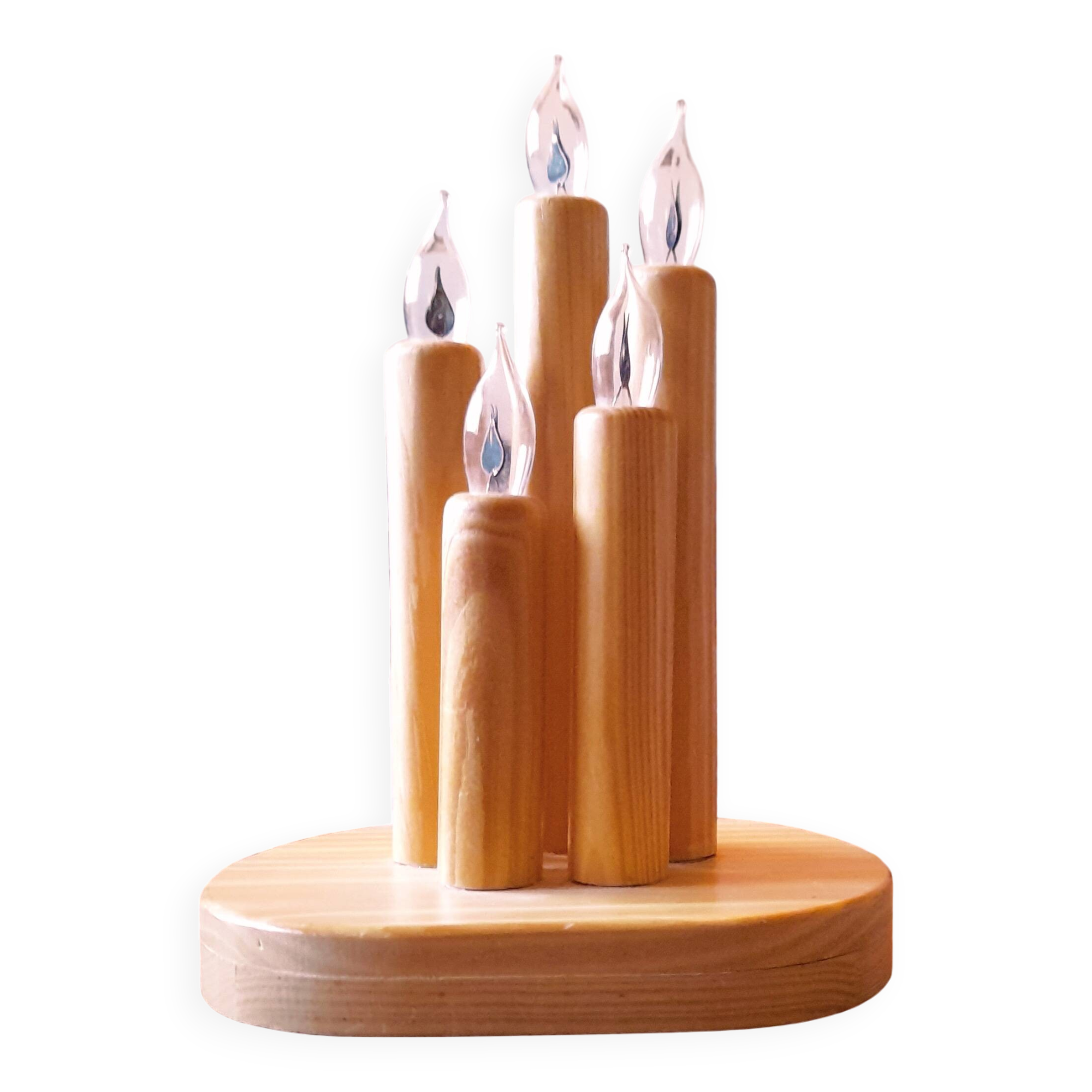 Vintage Swedish pine electric candelabra, 70s/80s