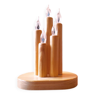 Vintage Swedish pine electric candelabra, 70s/80s