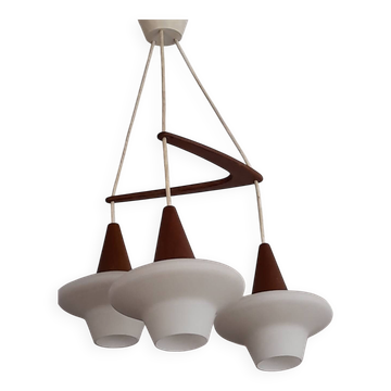 Vintage Scandinavian teak chandelier 1950-1970