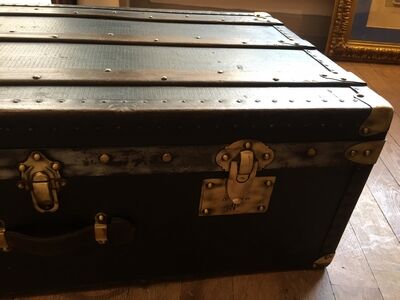 Old wooden brass leather trunk
