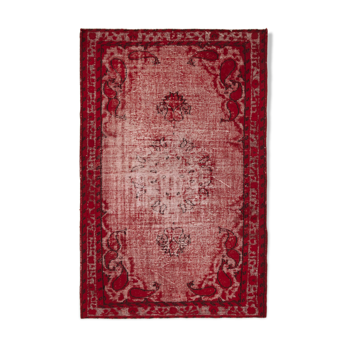 Hand-knotted hi-low pile oriental 1970s 170 cm x 261 cm red carpet