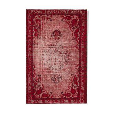 Hand-knotted hi-low pile oriental 1970s 170 cm x 261 cm red carpet
