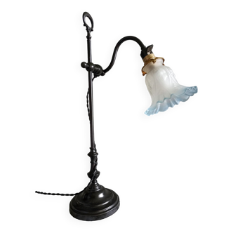 Adjustable lamp in painted metal with frosted glass tulip