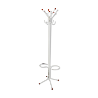 Mid-century white coat stand with orange feet, 1960