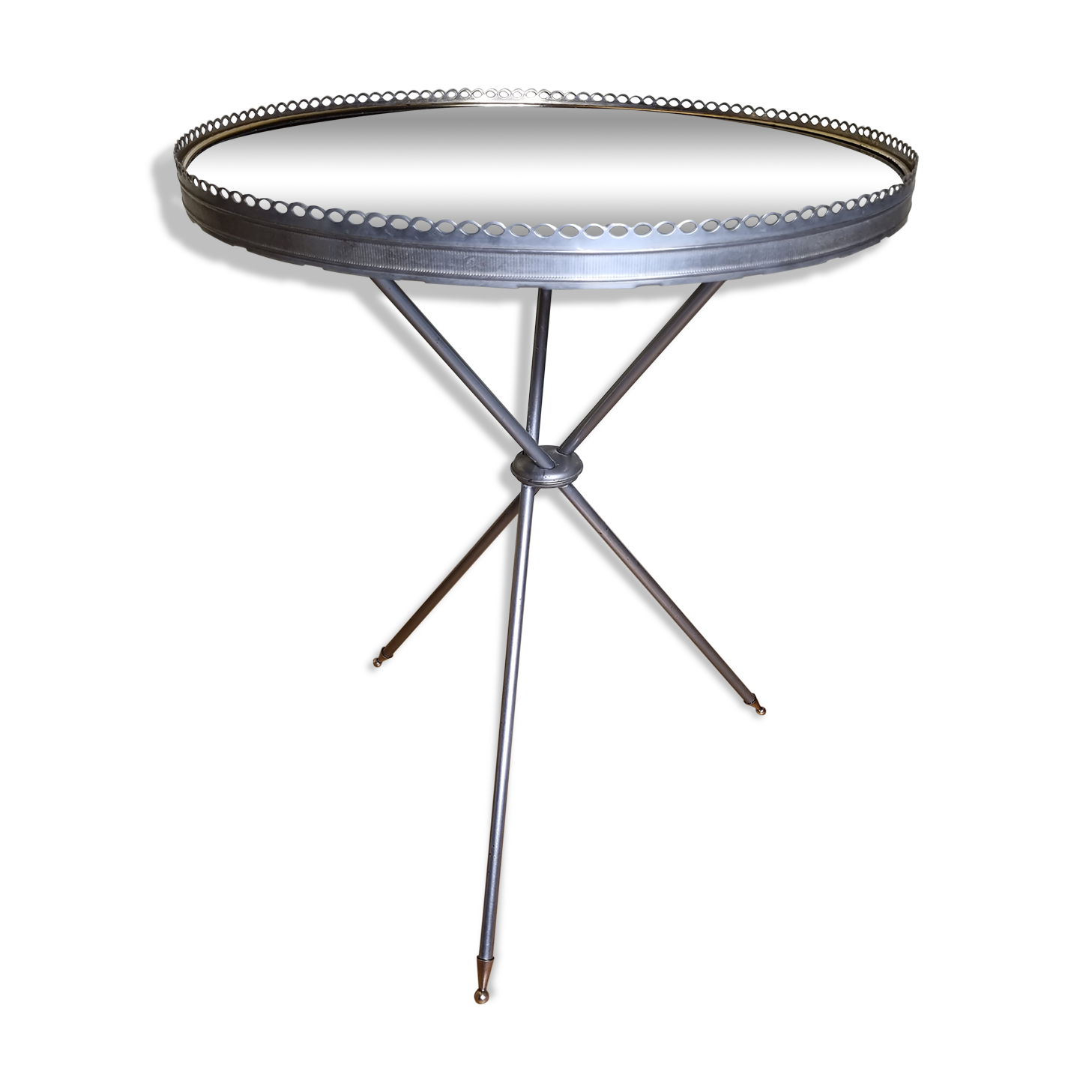 Vintage metal and glass tripod pedestal, brass base, 50s-60s