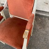 2 Louis XVI armchairs in solid wood and orange velvet.
