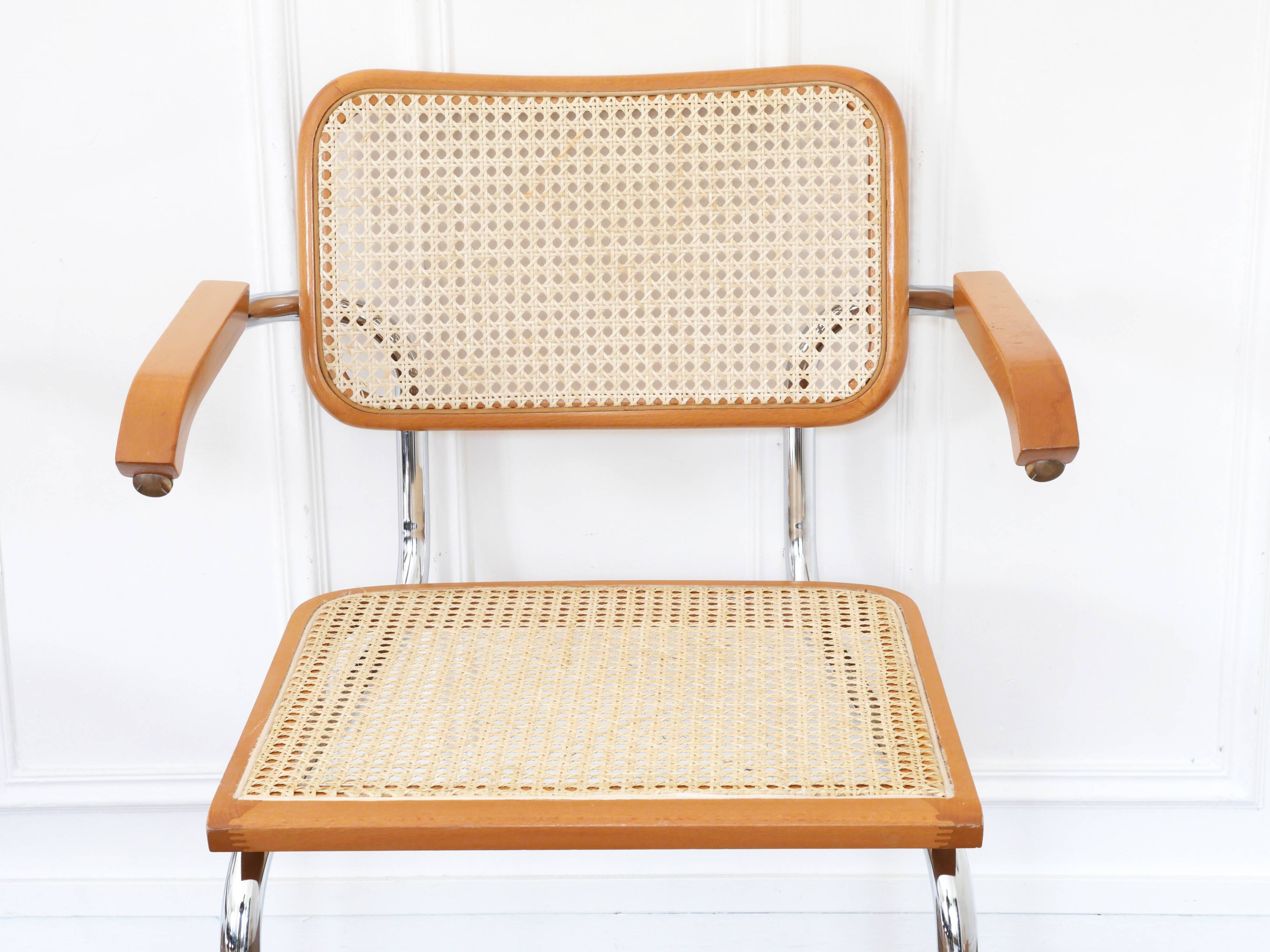 Fauteuil Cesca B64 Breuer Made in Italy - cannage de l'assise refait