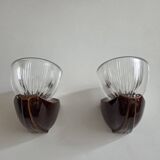 Pair of Art Deco wall lights, ceramic and holophane glass.